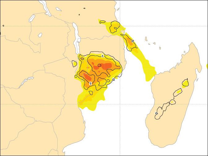Extreme Forecast Index chart for 12 Jan 2015 Extreme Forecast Index chart for 12 Jan 2015