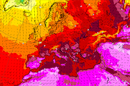 2m temperature forecast 18 July 12UTC