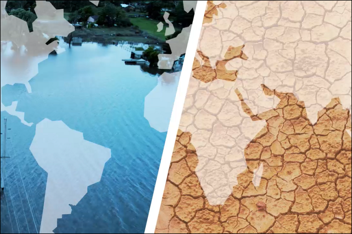 Images of a flood and a drought
