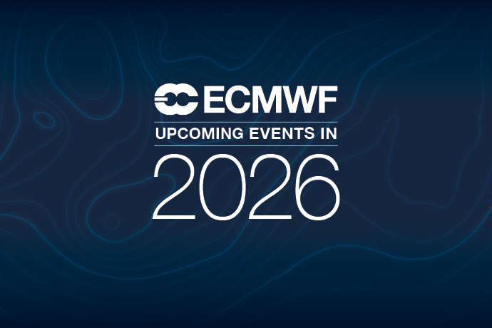 Dark blue background overlaid with the ecmwf logo and white text that reads 'upcoming events in 2026'