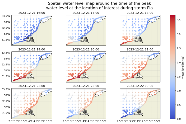 Exploring coastal water levels and storm surges from a global tide and surge model