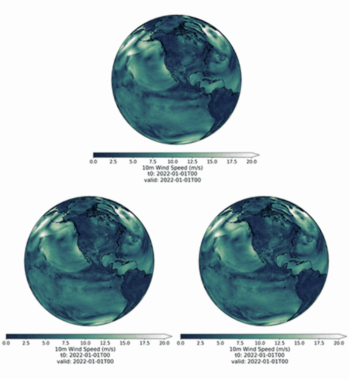 Three animated blue green Earths