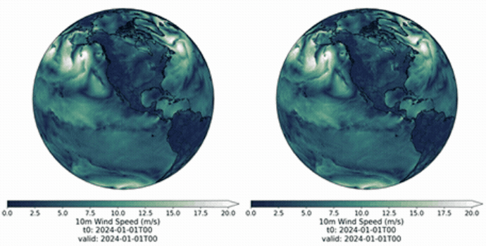 Two blue green animated Earth's 