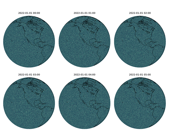 Six blue-green Earths with animation
