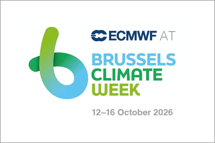 Green and blue Brussels Climate week logo on white background with the ECMWF logo and dates 12 to 16 October 2026