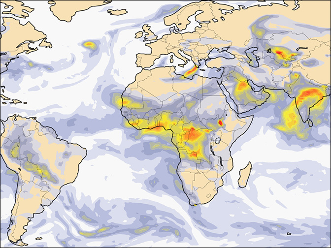CAMS aerosol forecast for 18 January 2017 CAMS aerosol forecast for 18 January 2017