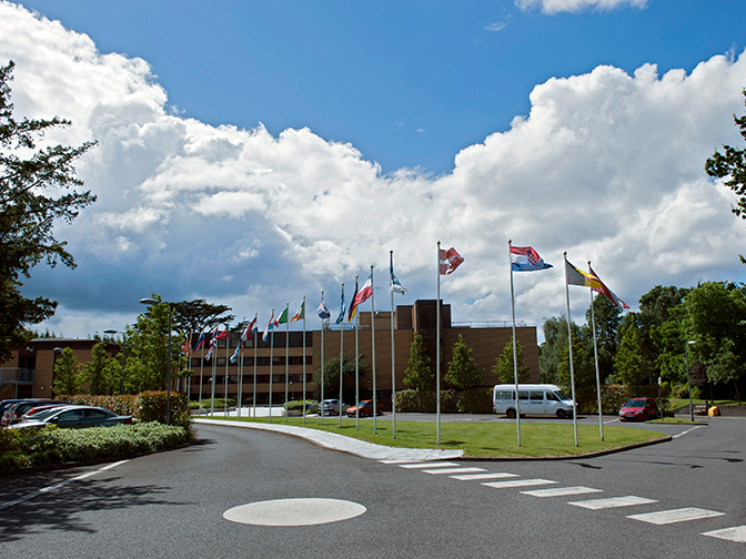 ECMWF building and flags in Reading, UK ECMWF building and flags in Reading, UK