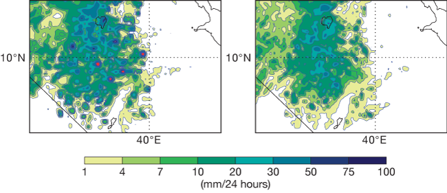 Precipitation forecasts Horn of Africa 41r1 and 41r2