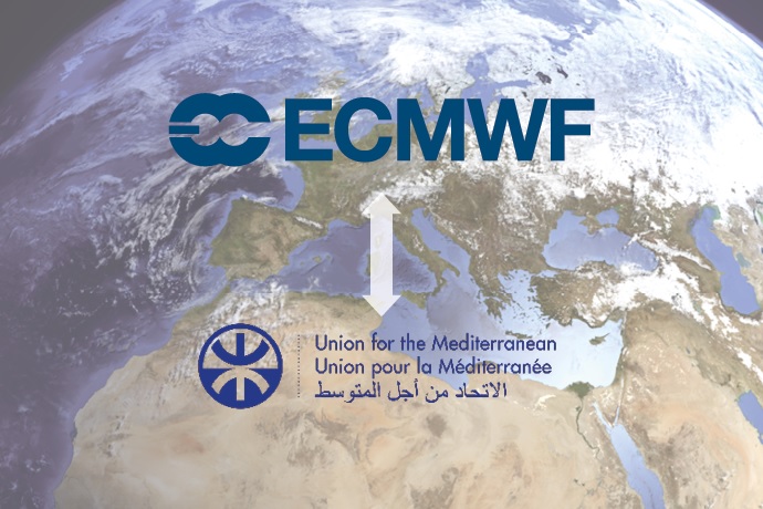 ECMWF and Union for the Mediterranean logos over image of Mediterranean