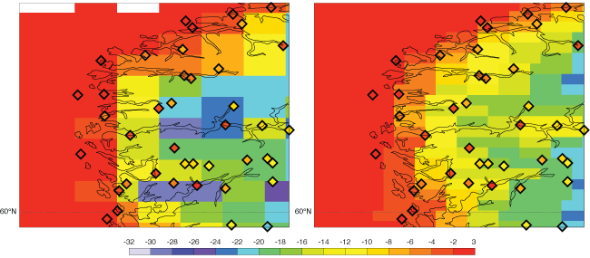 2-metre temperature forecasts in Norway