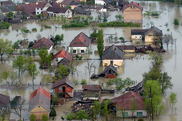 Houses in flood waters Houses in flood waters