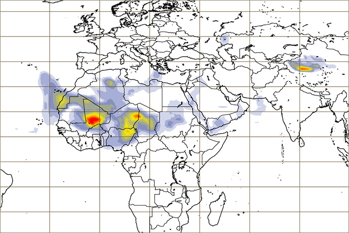 Example from CAMS forecast of dust aerosol Example from CAMS forecast of dust aerosol