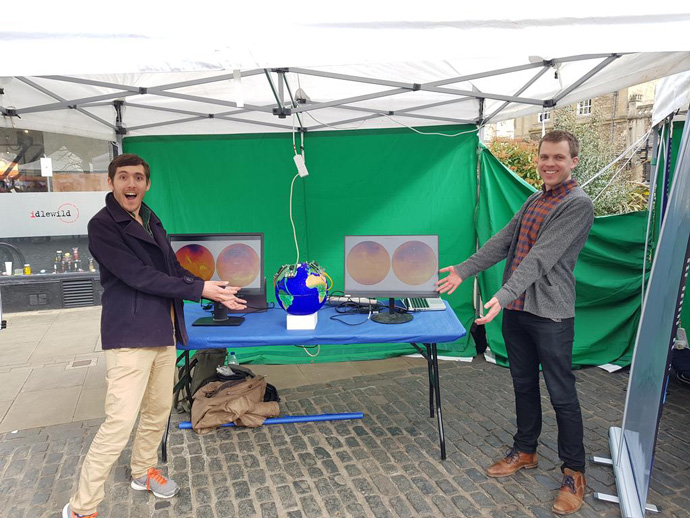 Josh Dorrington and Sam Hatfield presenting Raspberry PiPS at the ATOM Festival Science Market in Abingdon, 23 March 2019