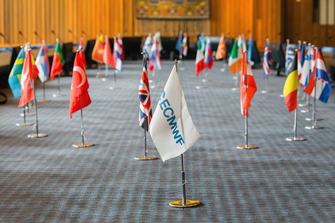 Member State flags in ECMWF Council Chamber