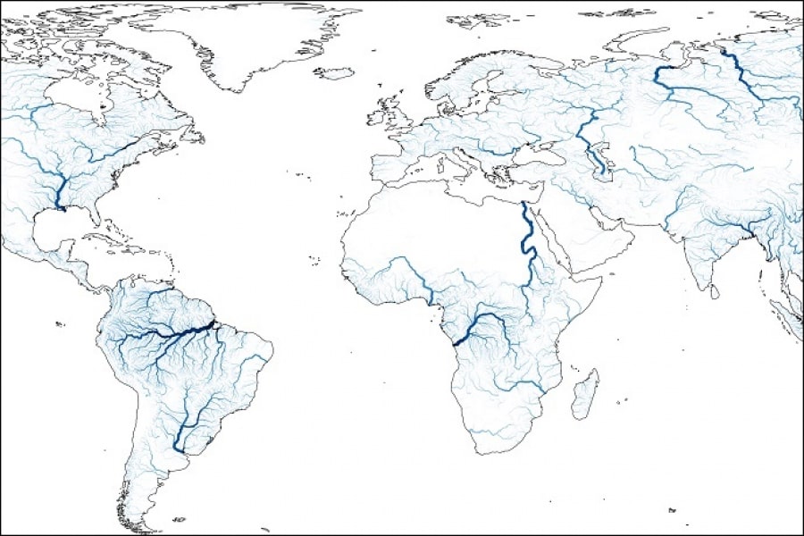 Mean daily river discharge 1980 to 2019 from GloFAS v4.0