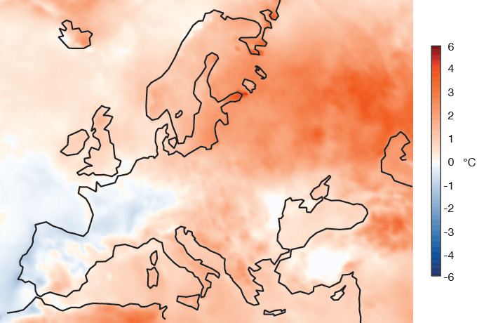 European temperature anomaly June-July-August 2021