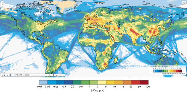 Four-day forecast for nitrogen dioxide at the surface