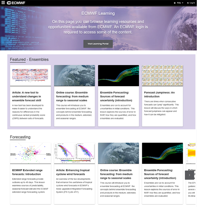 Excerpt from new public page for ECMWF learning resources.