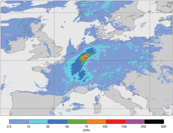 24-hour rainfall 14 July 2021 at 06 UTC 78 hours in advance