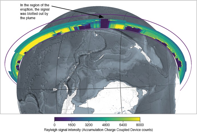 Hunga Tonga eruption Aeolus wind plot 15 Jan 2022