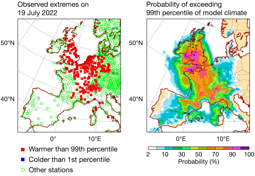 Maximum 2-metre temperature on 19 July in the 99th percentile of climatology