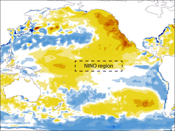Map showing sea surface temperatre in Pacific Feb 2015