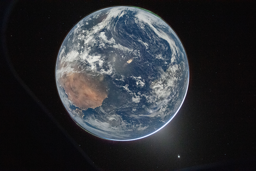 View of whole brightly lit Earth from space