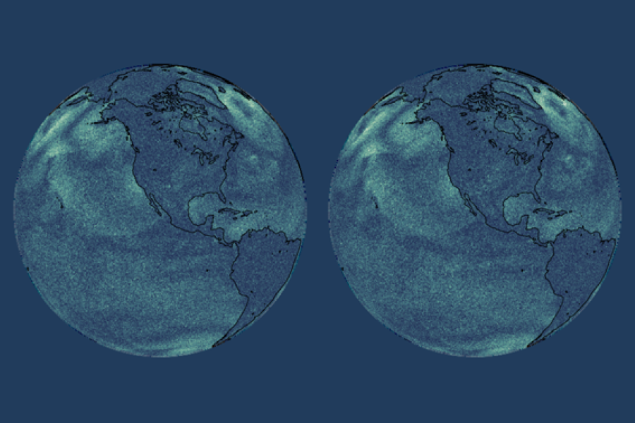 Dark blue banner with blue Earth images