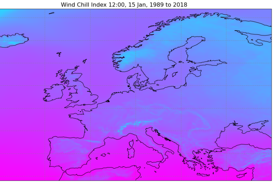 Wind chill index with reanalysis data