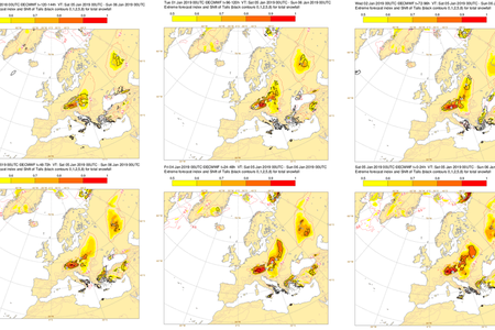EFI extreme snowfall plots for 5 Jan 19 EFI extreme snowfall plots for 5 Jan 19