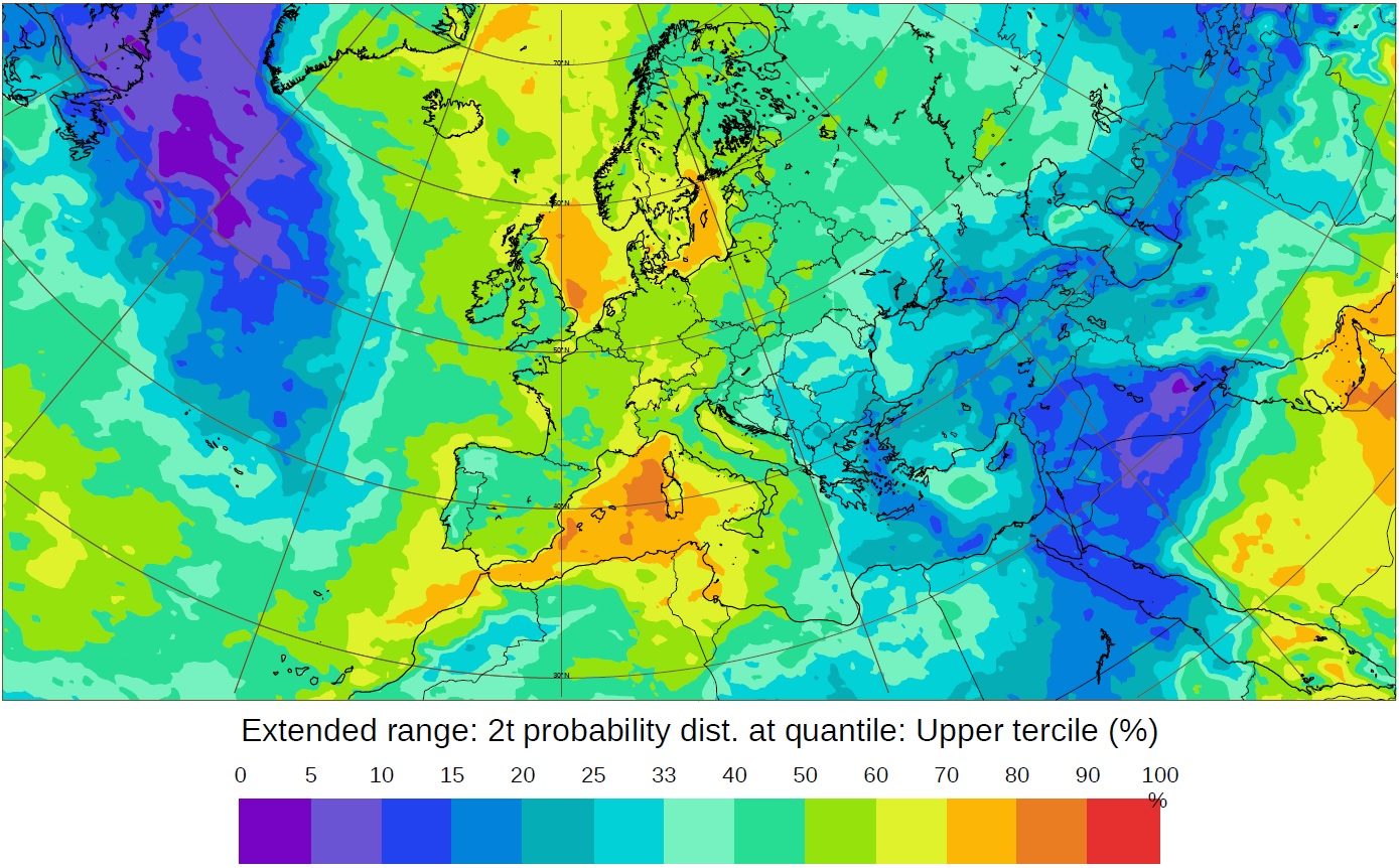 2 m temperature probability distribution upper tercile 7 Nov for 21-28 Nov 2022