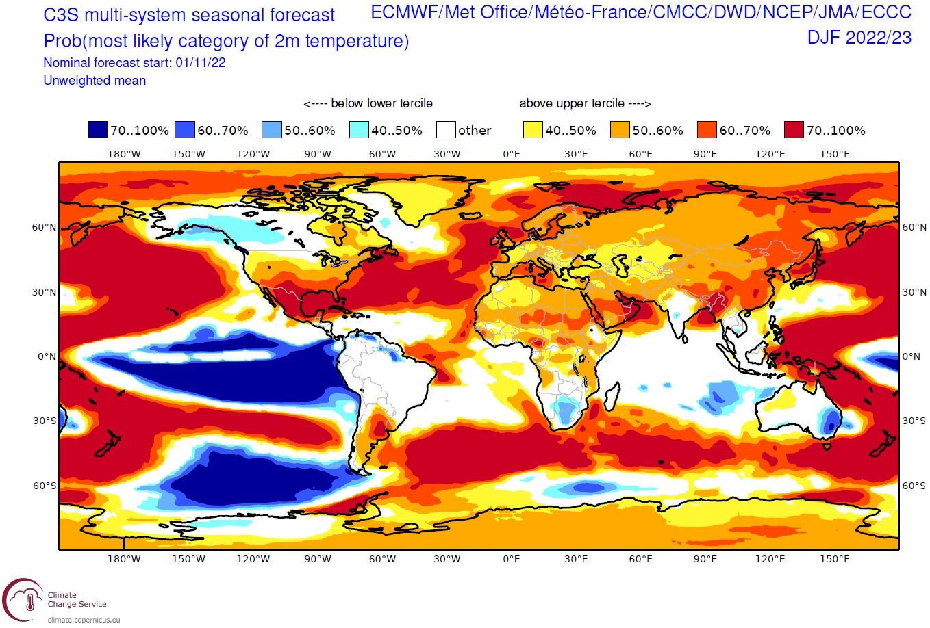 C3S forecast for December-January-February from November 2022