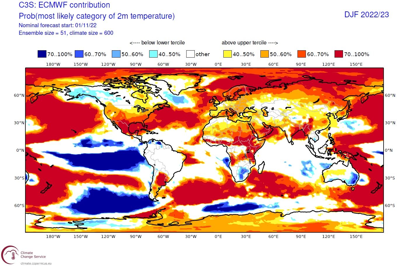 ECMWF forecast for December-January-February from November 2022