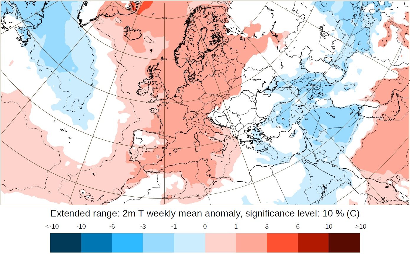 Weekly mean 2 m temperature anomaly for 21-28 Nov from 7 Nov 2022