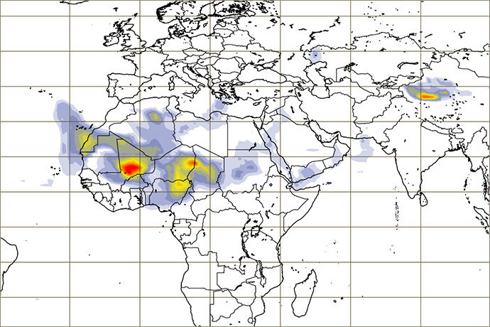 Example from CAMS forecast of dust aerosol Example from CAMS forecast of dust aerosol
