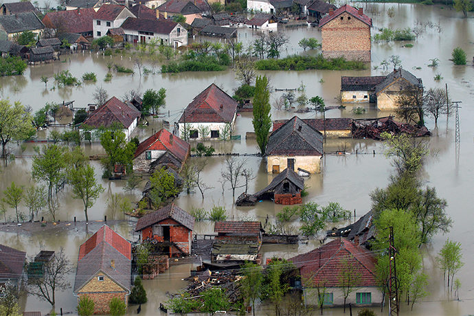 Houses in flood waters Houses in flood waters