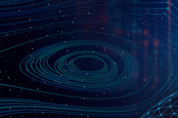 Blue banner with swirls and a cloud graphic on