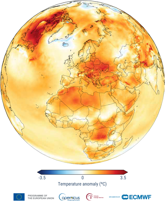 Surface air temperature anomalies.