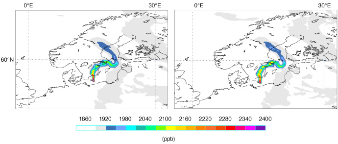 Simulations of CH4 plume from Nord Stream pipe leaks 27 September 2022 Simulations of CH4 plume from Nord Stream pipe leaks 27 September 2022