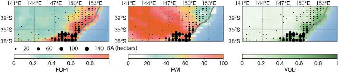 Forecasts for large fire events in 2020 in New South Wales, Australia.