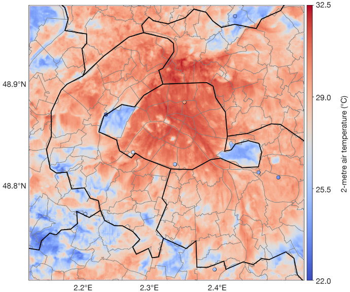 100 m resolution temperature forecast for Paris