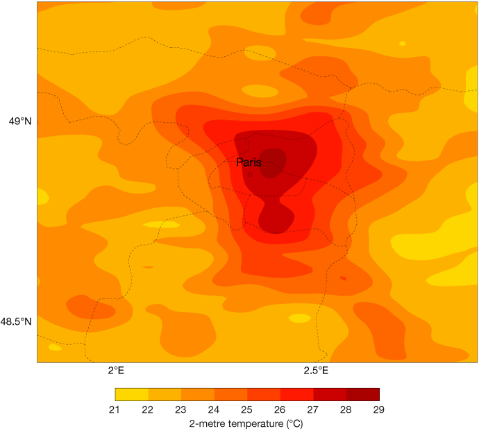 Temperature forecast with the urban scheme Temperature forecast with the urban scheme