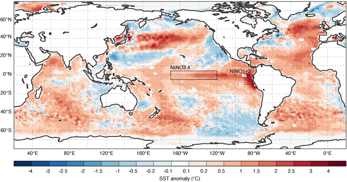 Sea-surface temperature anomaly 1-8 July 2023