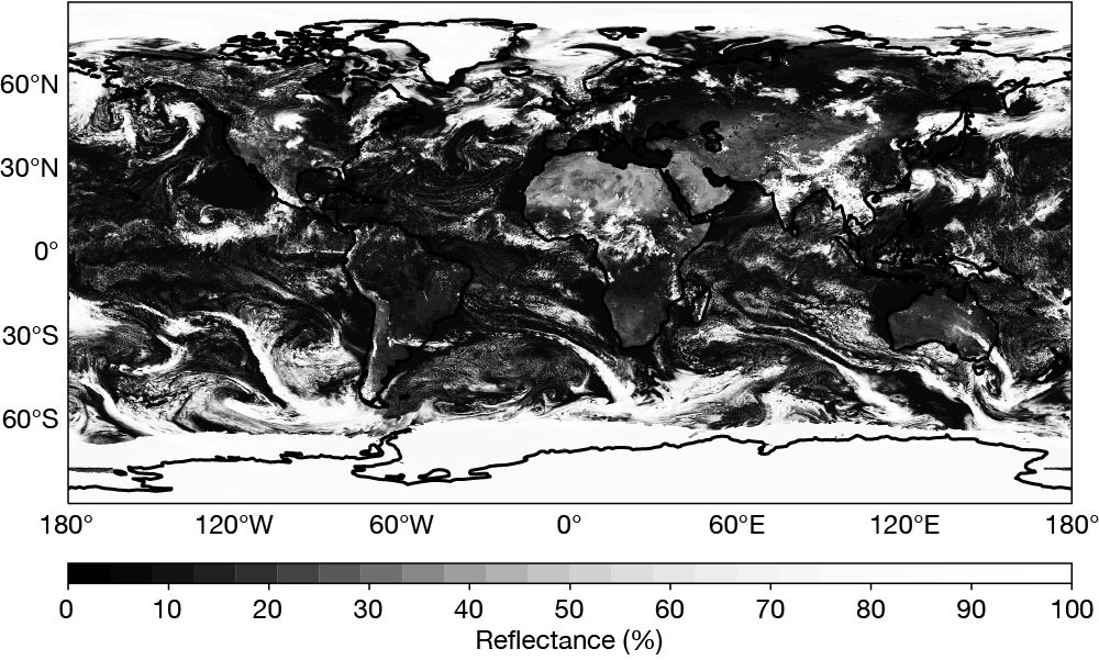 Simulated visible reflectance. Simulated visible reflectance.