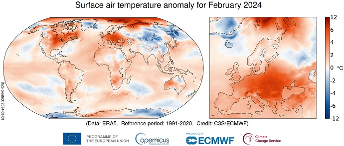 February 2024 surface air temperature anomaly February 2024 surface air temperature anomaly