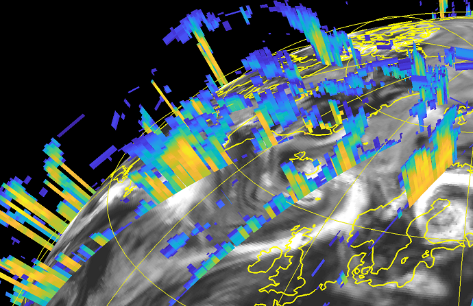 CloudSat radar reflectivity for the 00 UTC analysis on 1 August 2007