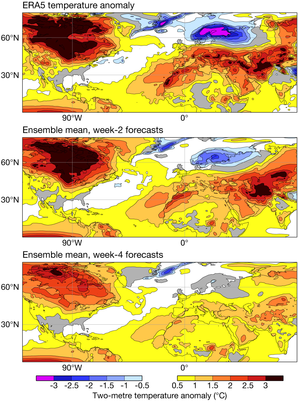 Two-metre temperature anomalies.