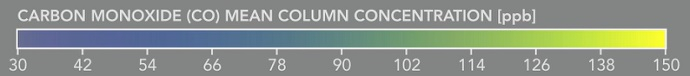 Carbon monoxide mean column concentration legend Carbon monoxide mean column concentration legend