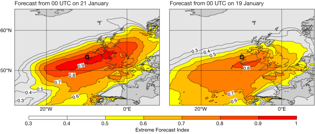 IFS Extreme Forecast Index (EFI). IFS Extreme Forecast Index (EFI).