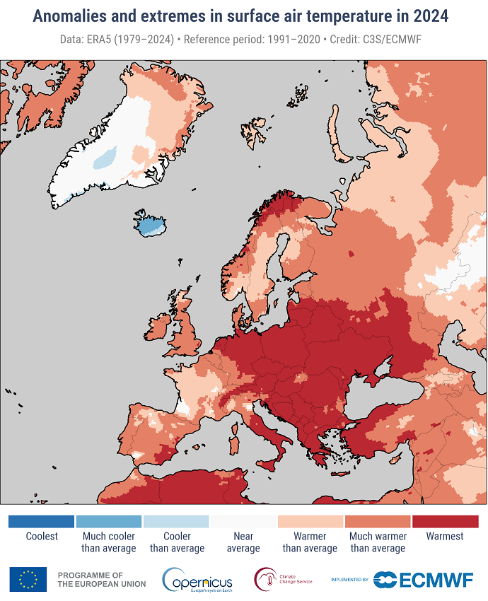 Surface air temperature in 2024 chart
